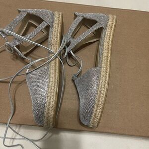 Stuart Weitzman Silver Espadrille Flats
